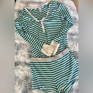 Victoria's Secret Teal and Cream Striped Pajama Set